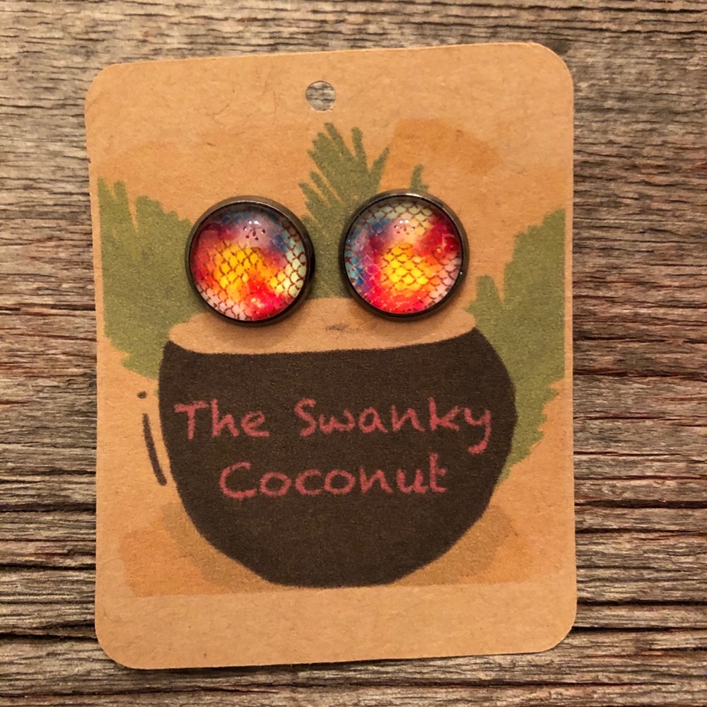 Swanky Coconut Multi Scale Stud Earrings 12 mm Pink Orange